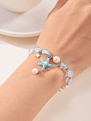 Pulsera estrella de mar y concha con perla para parejas