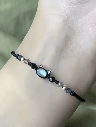 Pulsera minimalista de pareja de gato blanco y negro para mujeres y hombres