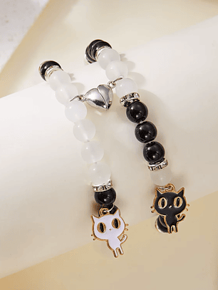 Pulseras para parejas con imán de corazón magnético de gatos  