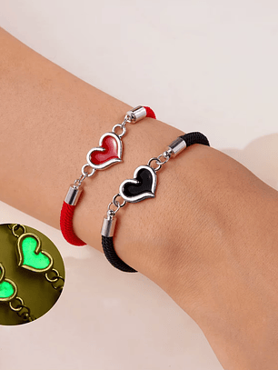 Pulseras luminosas lazo trenzado para parejas con dije de corazón 