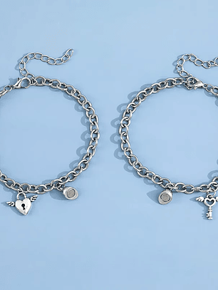 Pulseras de pareja para mujer y hombre Llave y corazón con alas