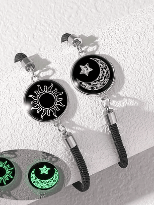 Pulseras NO VIBRAN lazo trenzado románticas para parejas luminosas de acero inoxidable con sol y luna