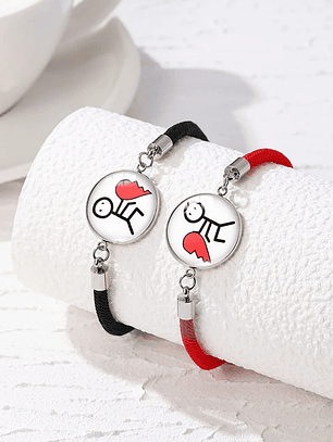 Pulseras románticas para parejas luminosas de acero inoxidable Parejas y corazón 