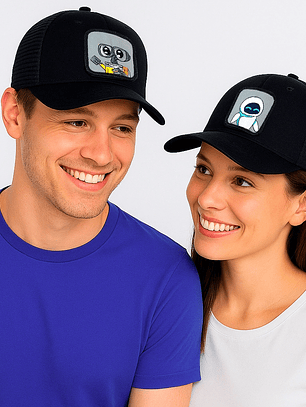 Gorras negras en malla Wall-E y Eva para parejas y amigos