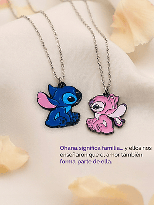 Collares Stitch rosa y azul para parejas y amigos