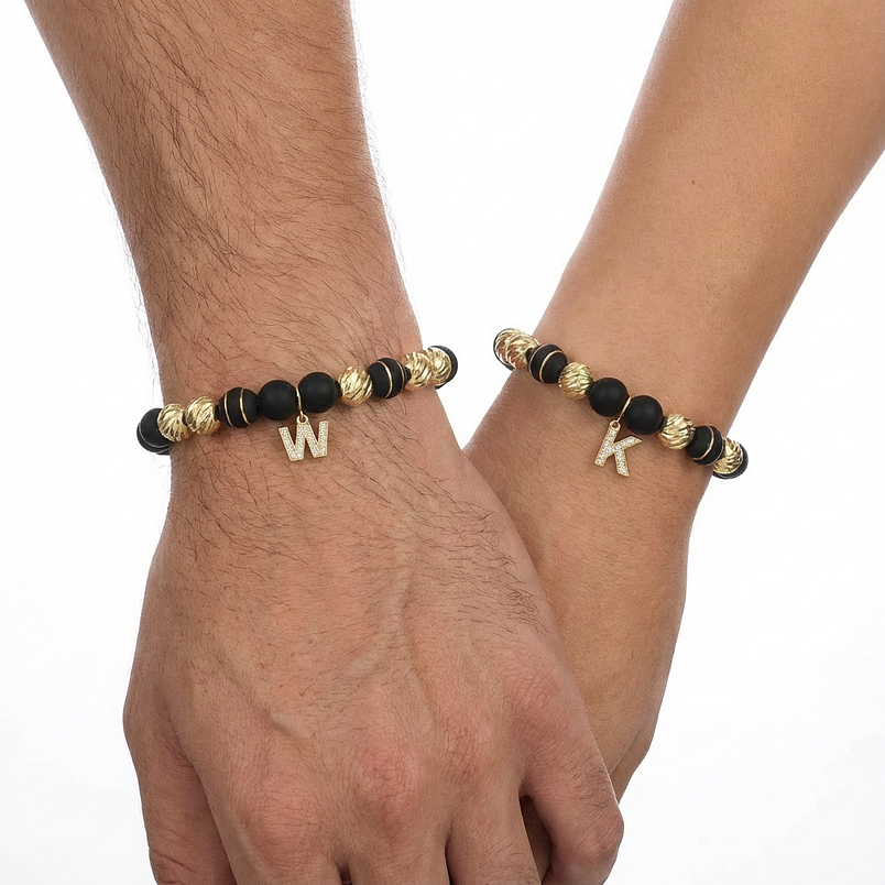 Pulseras de neopreno para parejas con letras personalizables en circón  4