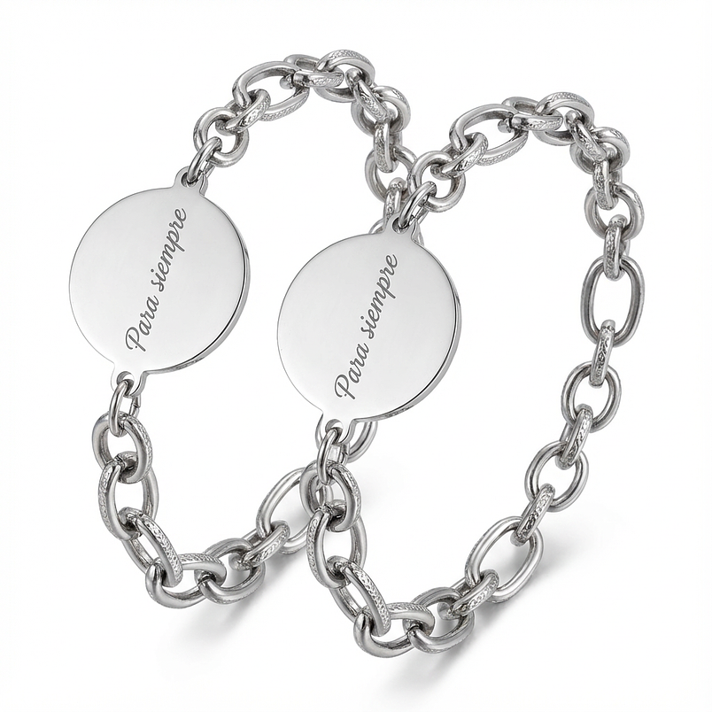 Pulseras parejas con grabado laser en acero inoxidable inicial o frase  3