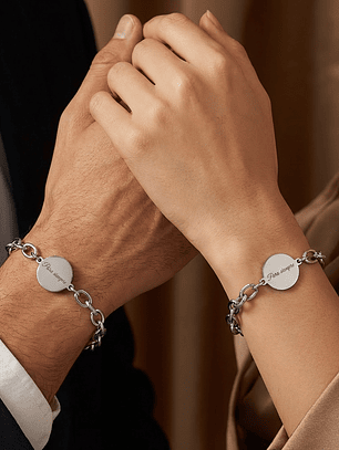 Pulseras parejas con grabado laser en acero inoxidable inicial o frase 