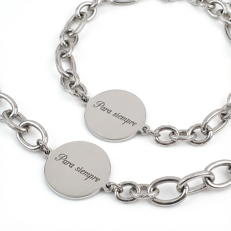 Pulseras parejas con grabado laser en acero inoxidable inicial o frase  4
