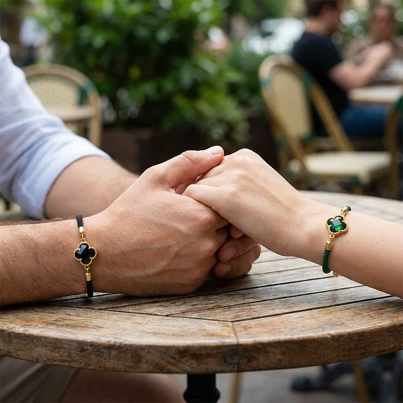 Pulseras perzonalizadas para pareja forma de trebol / Aura 16