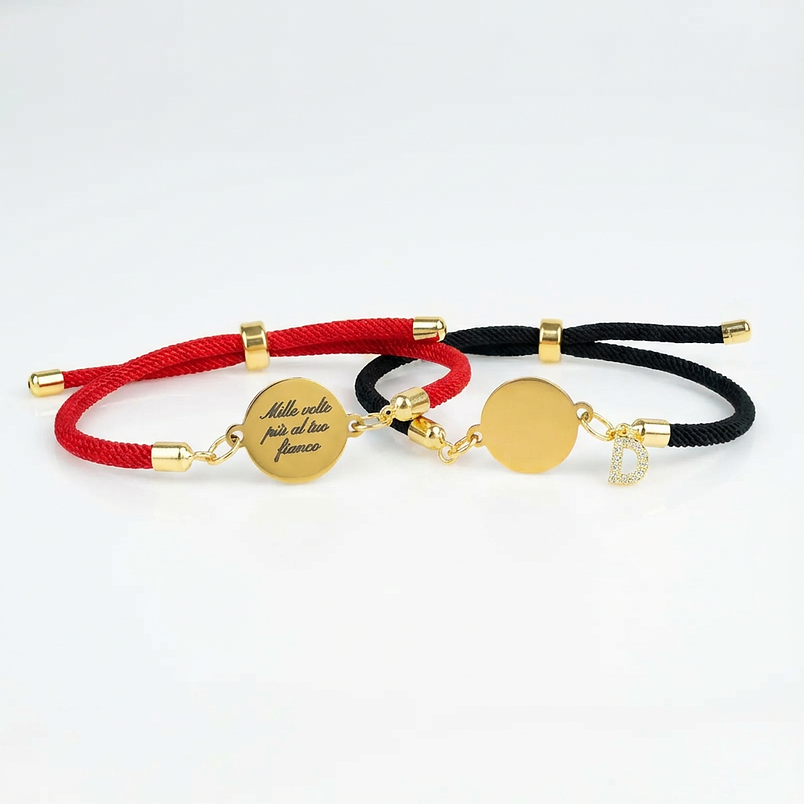 Pulseras parejas con grabado laser frase más inicial de circón 1