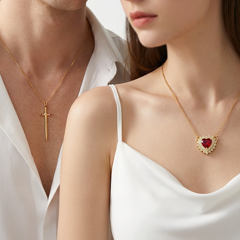 Collares para parejas corazon y espada 2