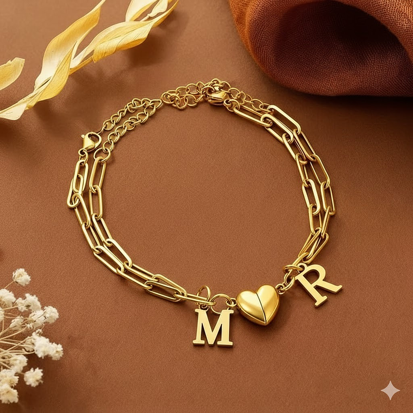 Pulseras Personalizadas con Inicial en Acero Inoxidable con Colgante de Corazón / AURA 6