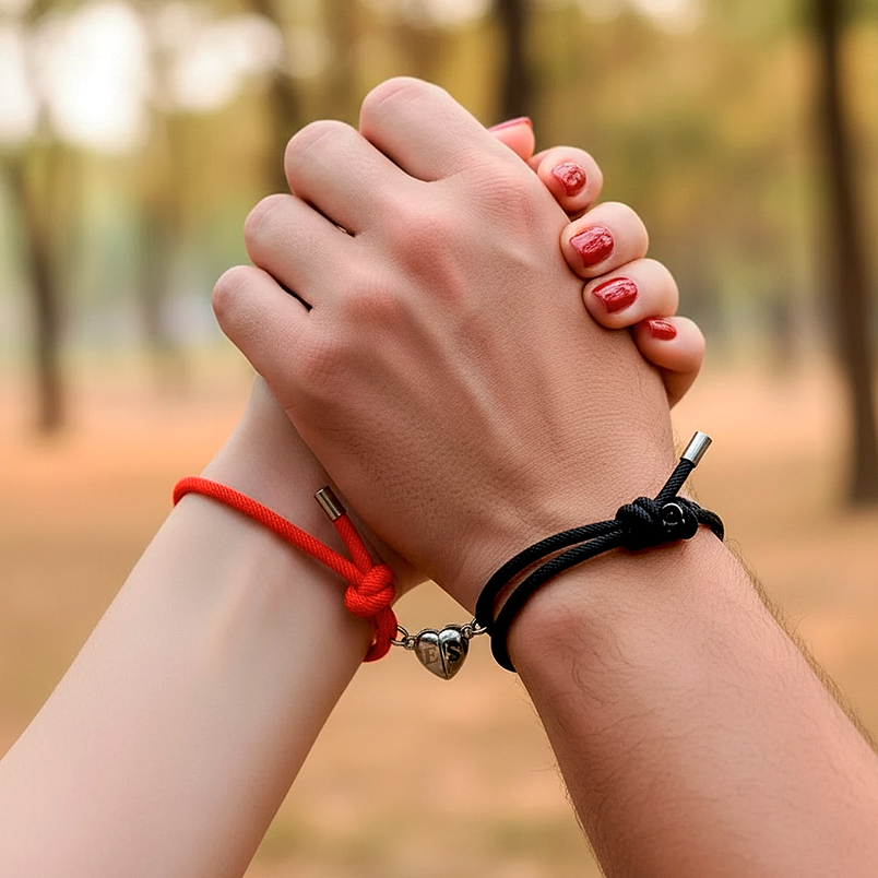 Pulseras Personalizadas para Parejas - Corazón Magnético con Iniciales en Grabado Láser  2