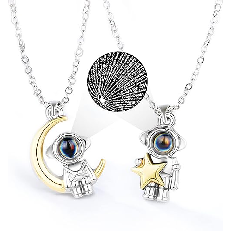 Collares astronautas con proyector de 100 idiomas astronautas con estrella sobre la luna para parejas 1