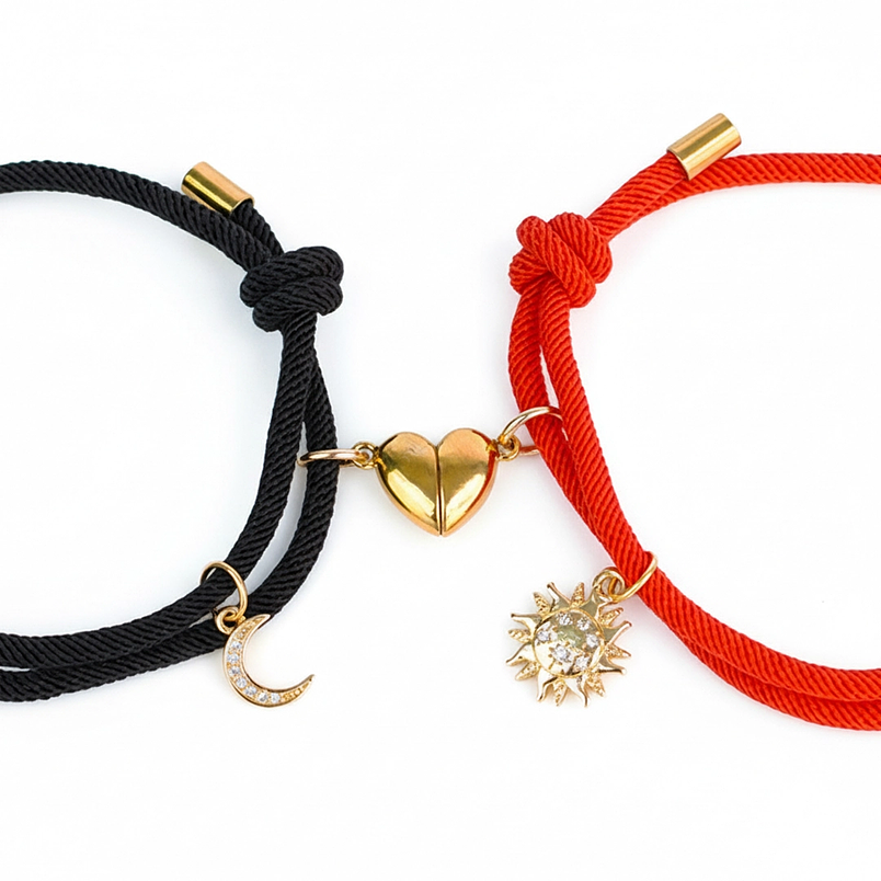 Pulseras para parejas de sol y luna con dijes en circón 2