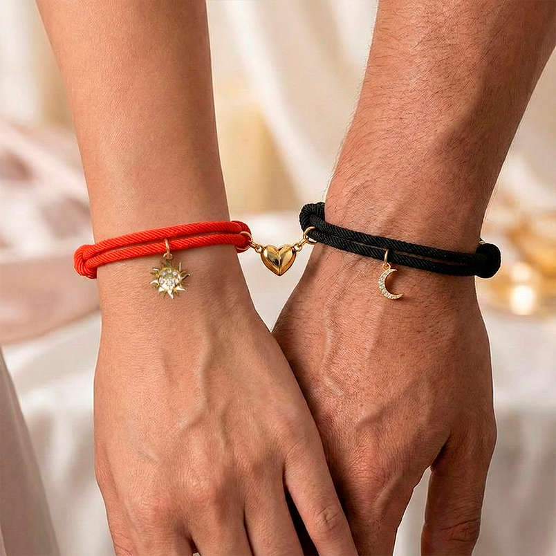 Pulseras para parejas de sol y luna con dijes en circón 4