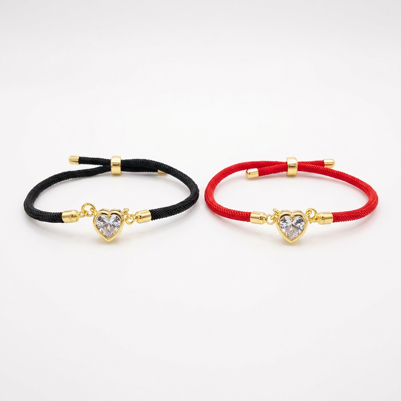 Pulseras para pareja corazón circón dorado - hilo ajustable 3
