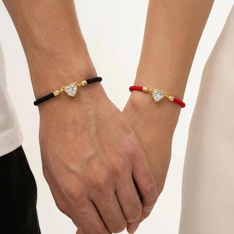 Pulseras para pareja corazón circón dorado - hilo ajustable 2