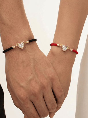 Pulseras para pareja corazón circón dorado - hilo ajustable
