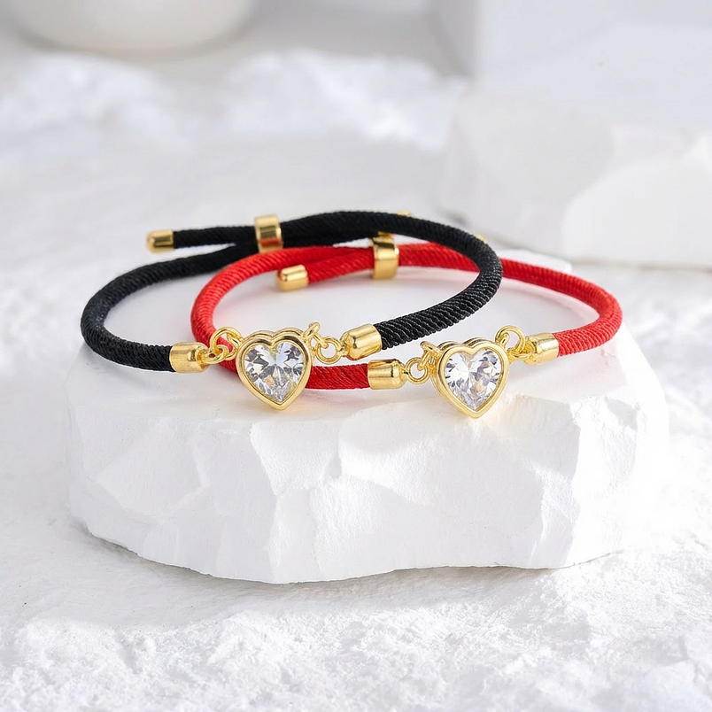 Pulseras para pareja corazón circón dorado - hilo ajustable 1