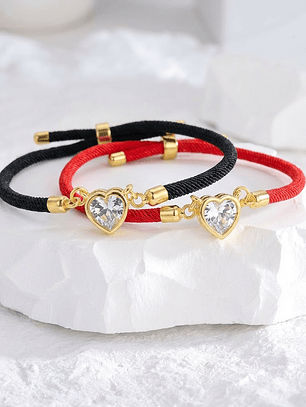 Pulseras para pareja corazón circón dorado - hilo ajustable