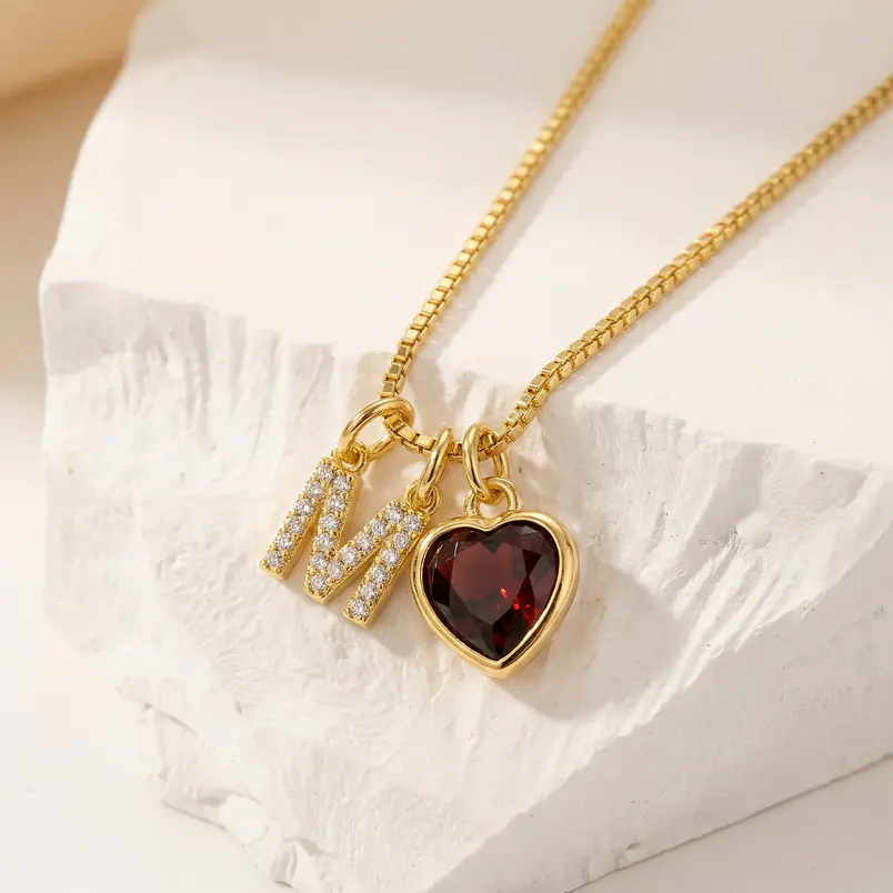  Par de collares inicial en circón más corazón personalizable en acero inoxidable | Vínculo 2