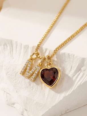  Par de collares inicial en circón más corazón personalizable en acero inoxidable | Vínculo