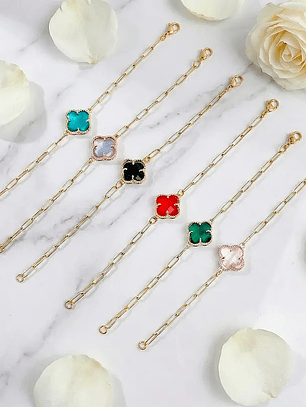 Pulsera personalizada de trébol con collar personalizable de inicial en circón 