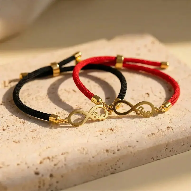 Pulseras parejas con dije de infinito en acero | Vínculo 1