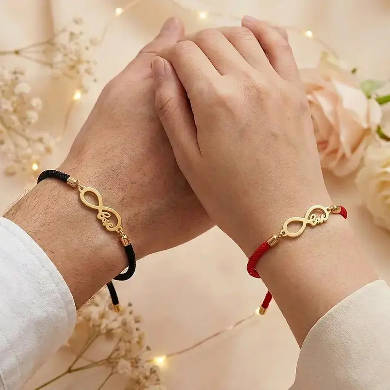 Pulseras parejas con dije de infinito en acero | Vínculo 2