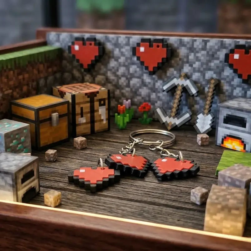 Llavero Corazón Minecraft 3D Pixel Art 1