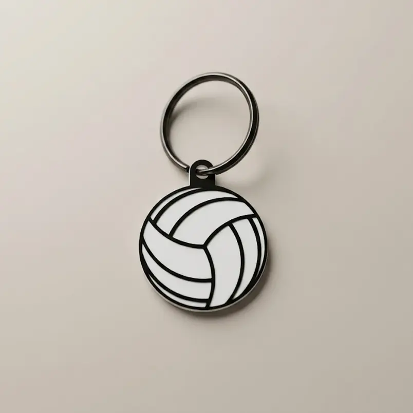 Llaveros de Balón de Voleibol 3D Clásico | Blanco y Negro Minimalista 1
