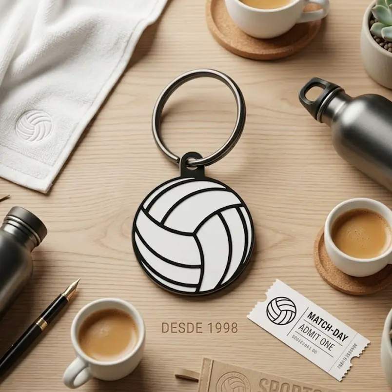 Llaveros de Balón de Voleibol 3D Clásico | Blanco y Negro Minimalista 2