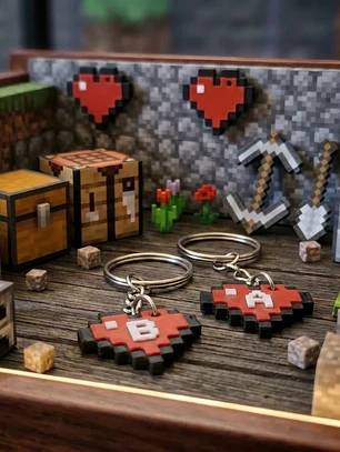 Llaveros para parejas Corazón Minecraft Pixel Art