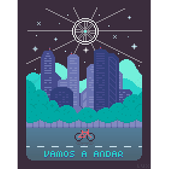 Ilustración enmarcada Pixel Bike por Luca Rebori