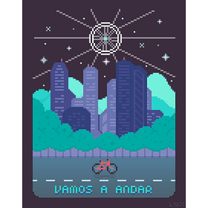 Ilustración enmarcada Pixel Bike por Luca Rebori