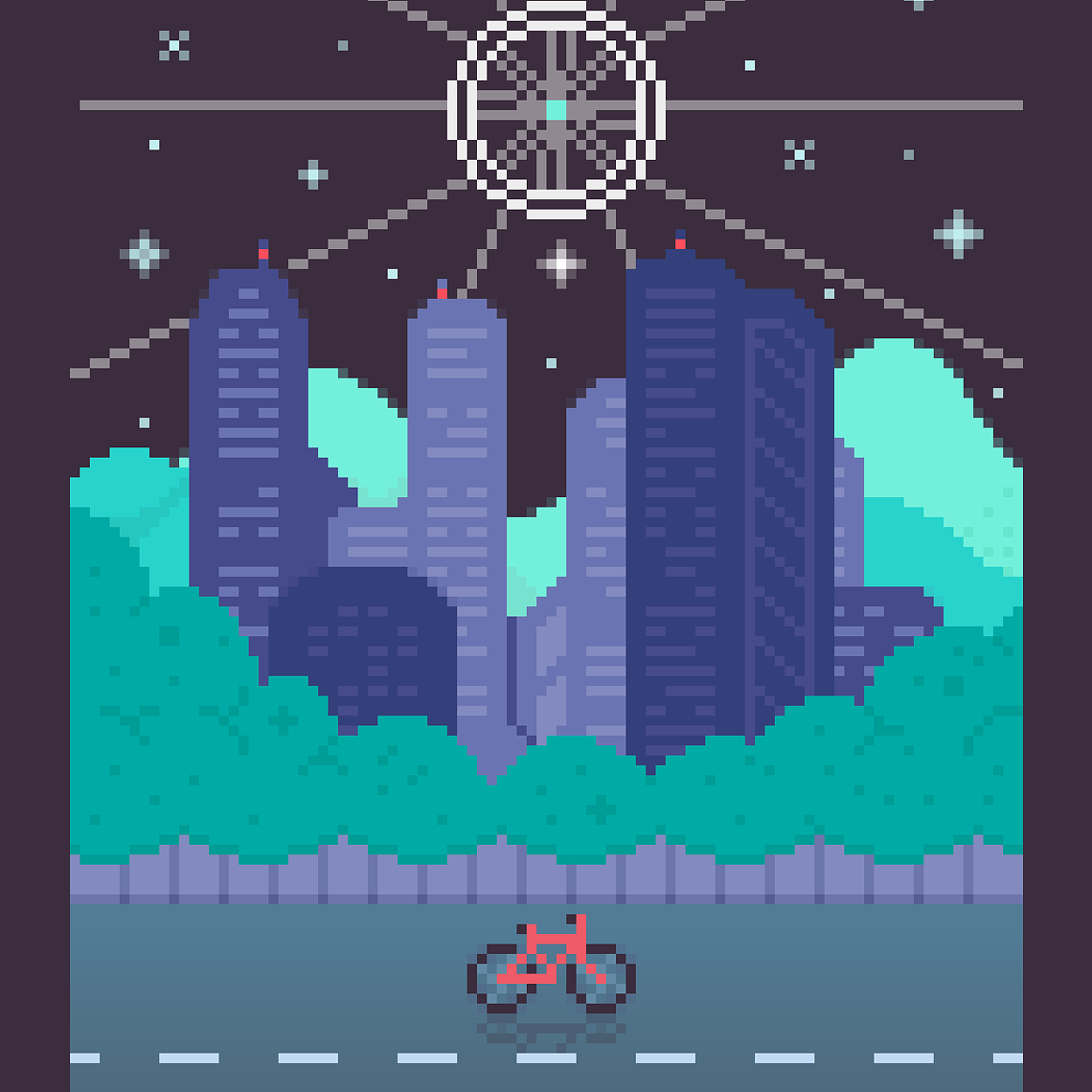 Ilustración enmarcada Pixel Bike por Luca Rebori 1