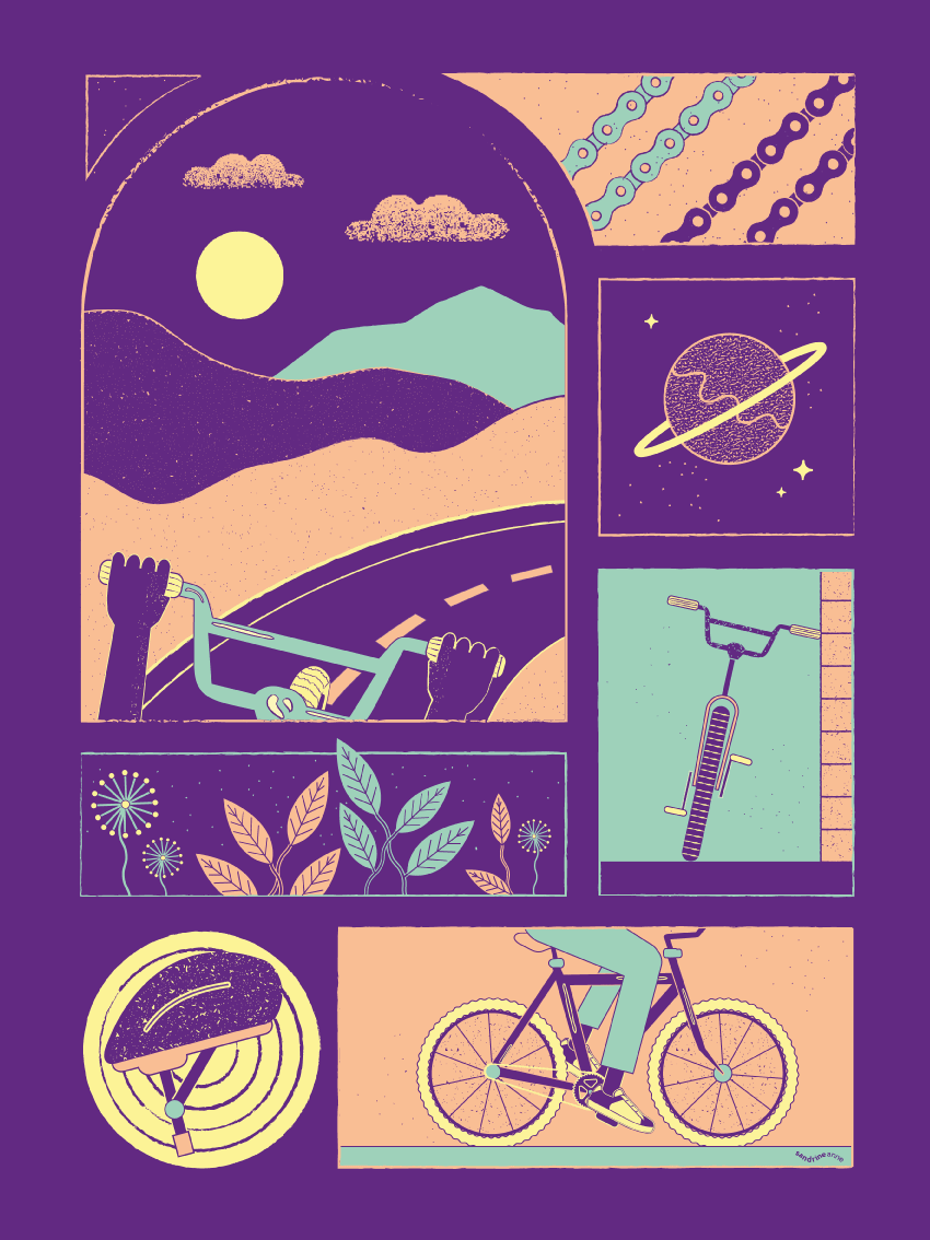 Ilustración enmarcada Planet Bike por Sandrine Anne 1