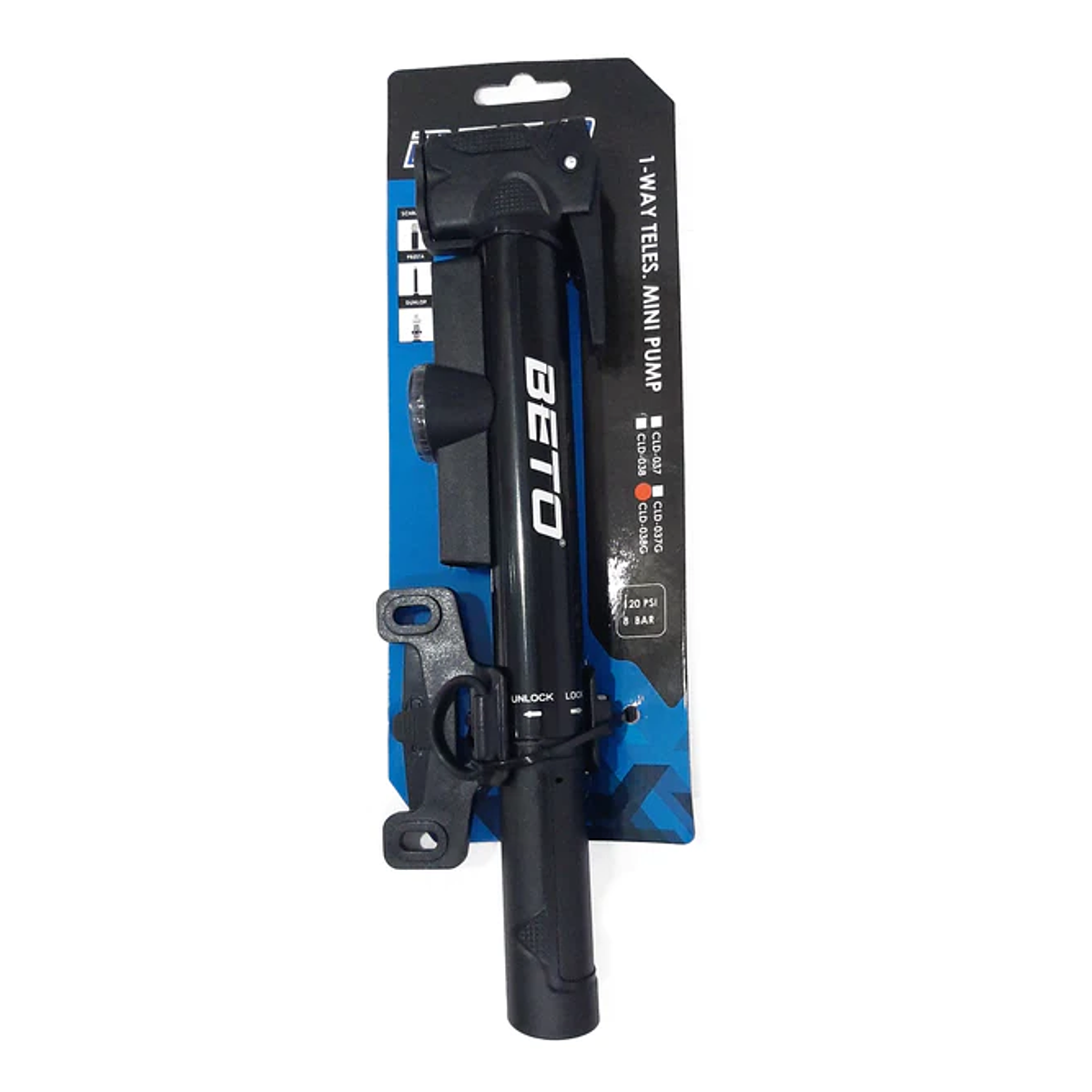 Mini Pompe à Vélo BETO - Manomètre - 125 PSI - Portable - Avec Support