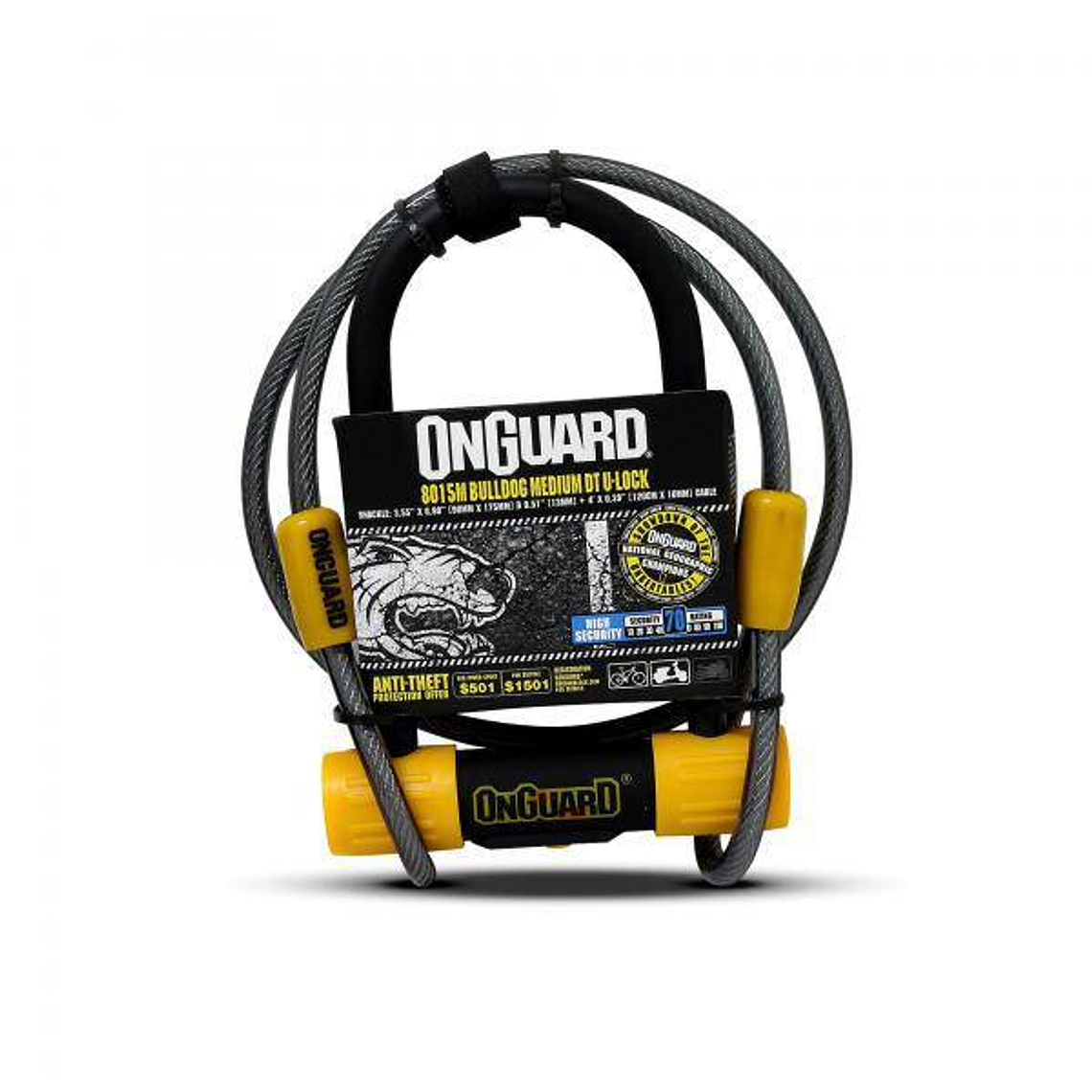 Candado OnGuard Llave U-Lock Bulldog Medium DT Cable 90mm x 175mm  1