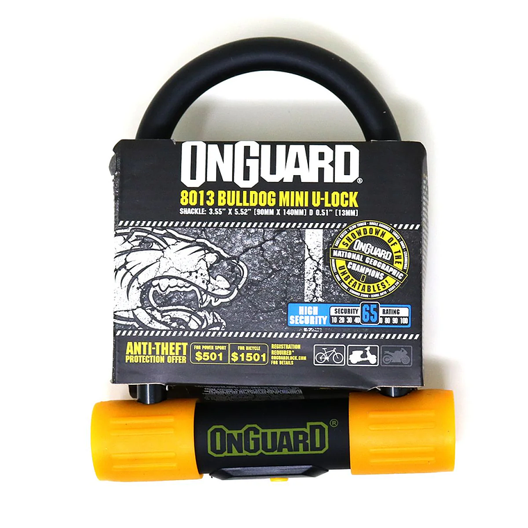 Candado OnGuard Llave U-Lock Bulldog Mini 90X140mm Amarillo  1