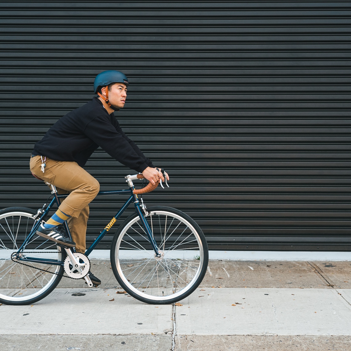 Bicicleta tracklocross 4130 Chromoly Navy Gold - Fijo y libre- Drop Bar 7