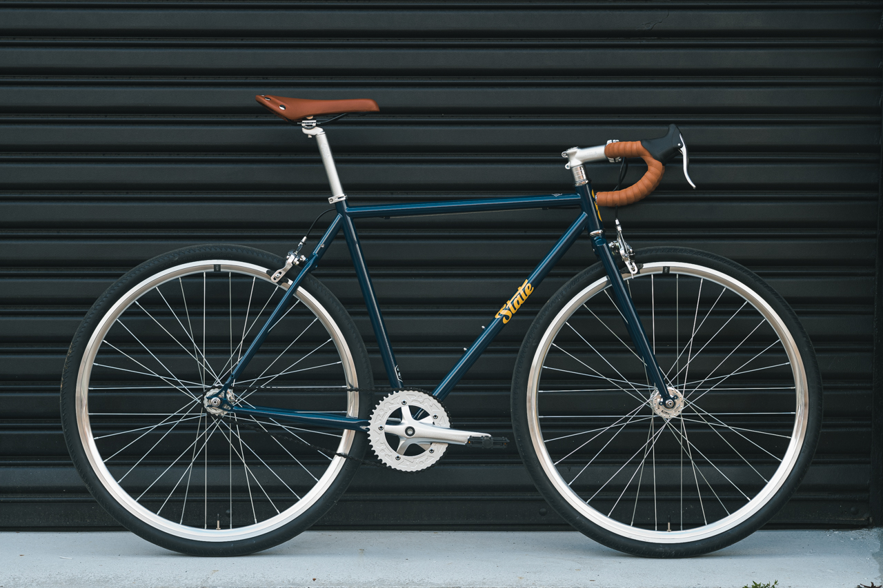 Bicicleta tracklocross 4130 Chromoly Navy Gold - Fijo y libre- Drop Bar 16