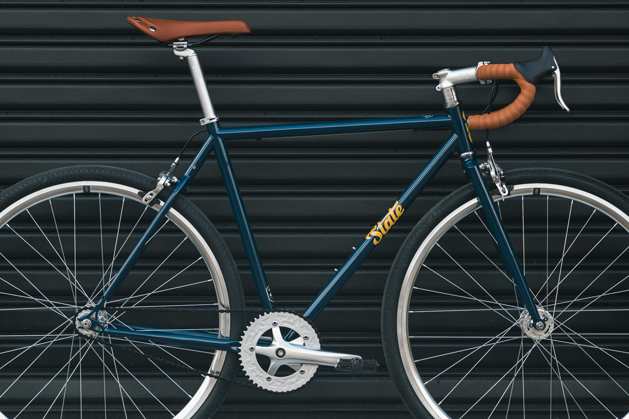 Bicicleta tracklocross 4130 Chromoly Navy Gold - Fijo y libre- Drop Bar 18