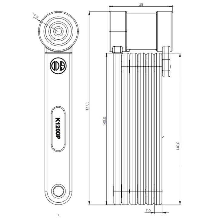 Candado Bicicleta Plegable Odis Bike - K1200p - Llave 3