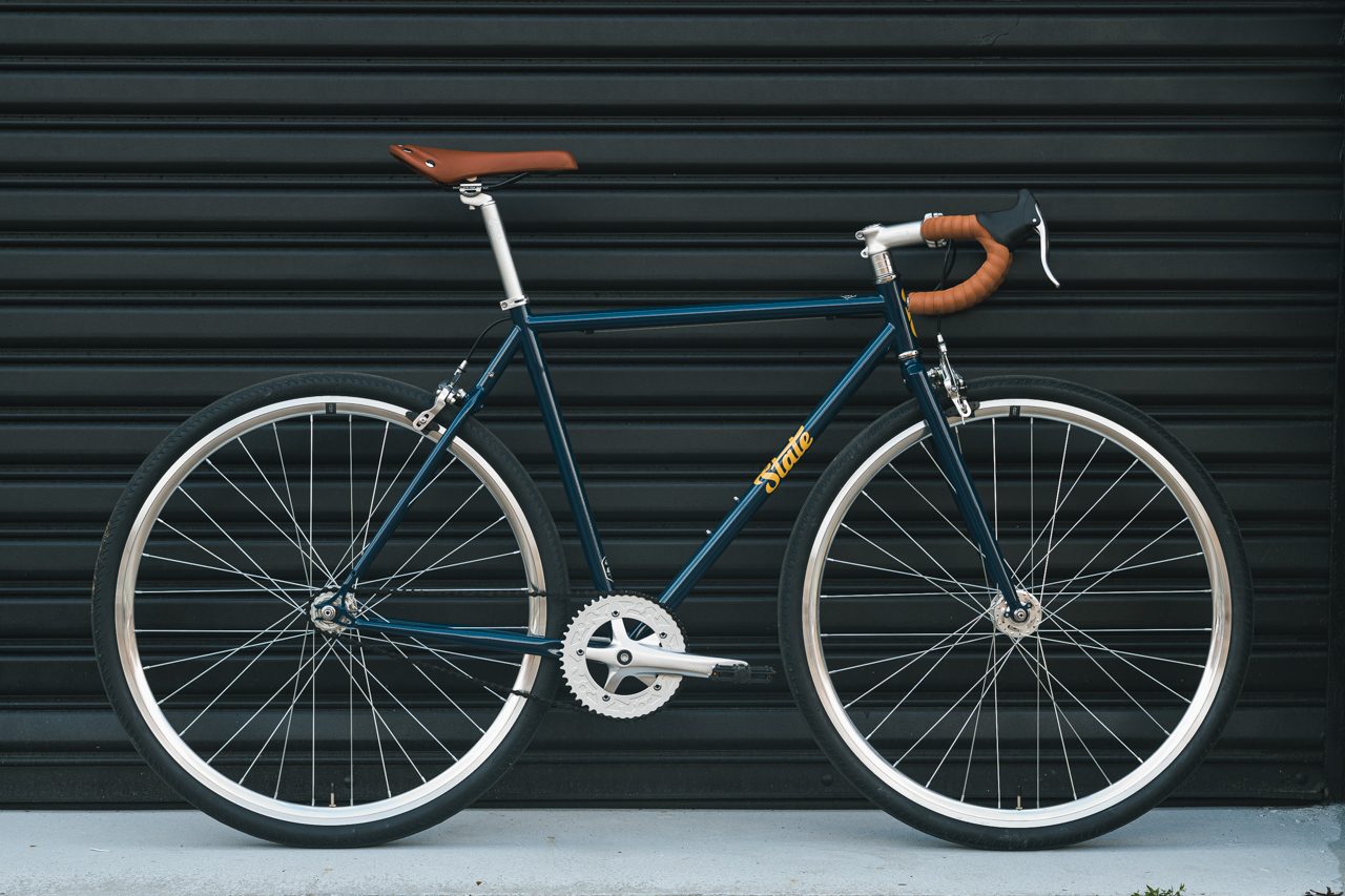 Bicicleta tracklocross 4130 Chromoly Navy Gold - Fijo y libre- Drop Bar 16