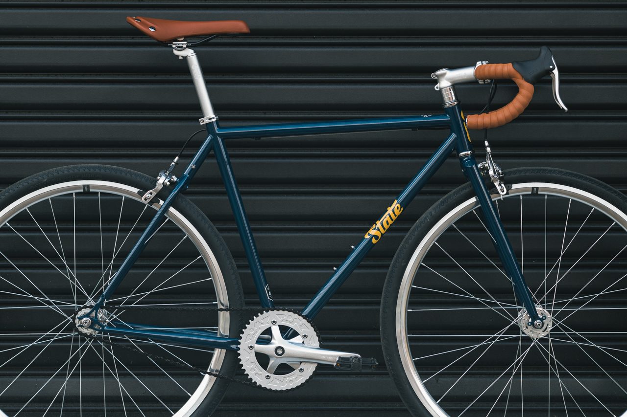 Bicicleta tracklocross 4130 Chromoly Navy Gold - Fijo y libre- Drop Bar 18