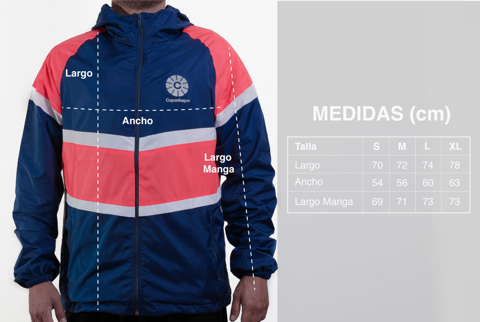Cortaviento unisex Copenhague - Azul, fucsia 7