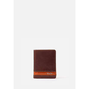 BILLETERA DE DOS CUERPOS EN CUERO ITALIANO Y DETALLES EN CONTRASTE
